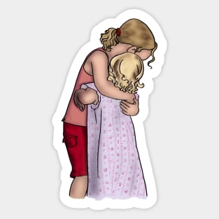 Two young girls hugging Sticker